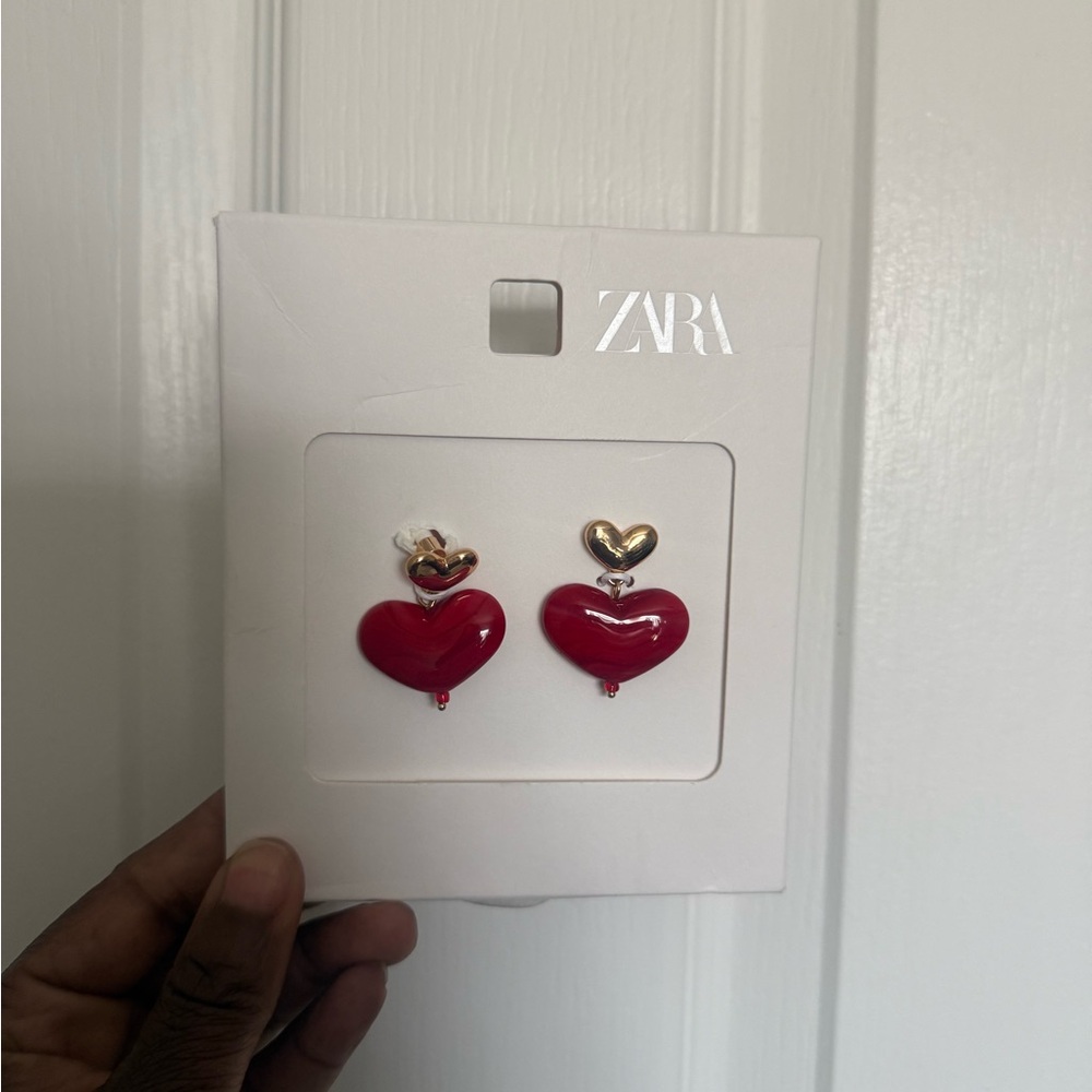 Zara red heart drop earrings
